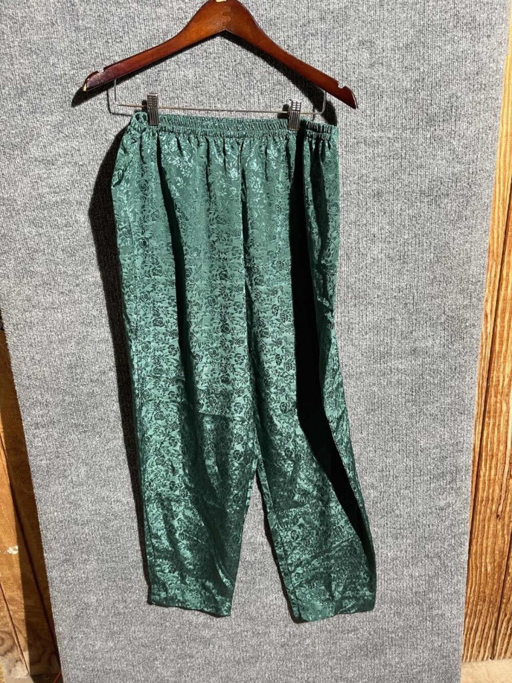 Intimate Style Pajama Pants Womens Large Green Floral Satin Sleepwear Lounge
